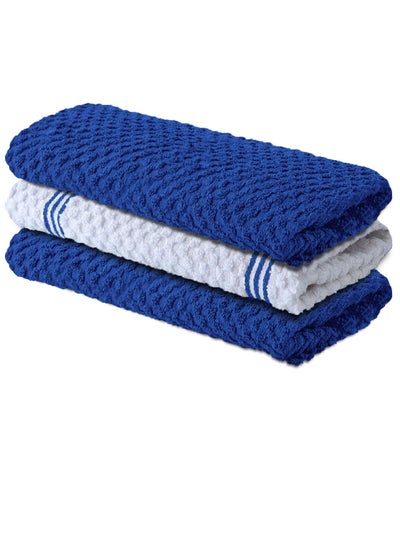 Buy Infinitee Xclusives Premium Kitchen Towels – Pack of 3, 100% Cotton 38cm x 64cm Absorbent Dish Towels - 425 GSM Tea Towel, Terry Kitchen Dishcloth Towels- Blue Dish Cloth for Household Cleaning in UAE