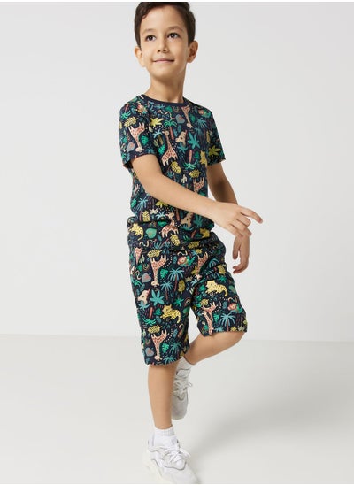 اشتري All Over Printed T-Shirts & Shorts Set For Boys في الامارات