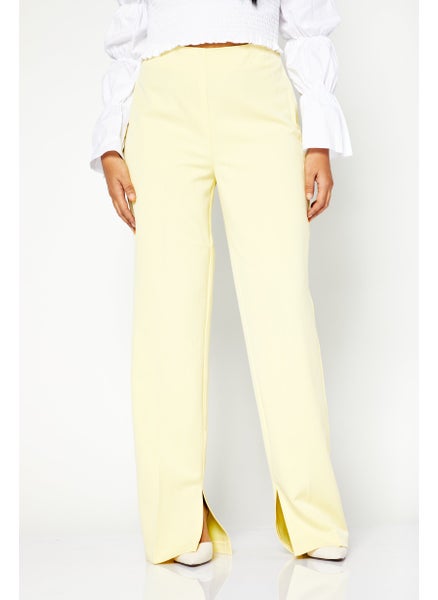 Buy Women Regular Fit Solid Trousers, Yellow in UAE