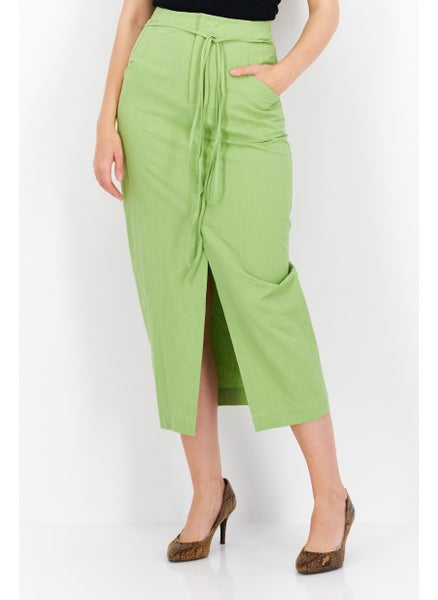 Buy Women Textured Straight Leg Midi Skirts, Olive in UAE