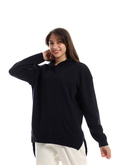 Buy High Low Hooded Heather Navy Blue Pullover in Egypt