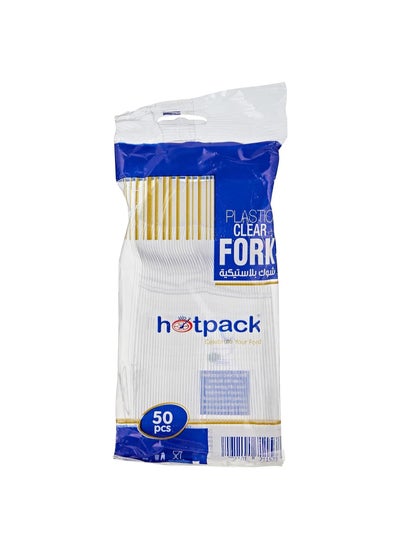 Buy Hotpack clear plastic heavy duty disposable fork- 50pcs in UAE