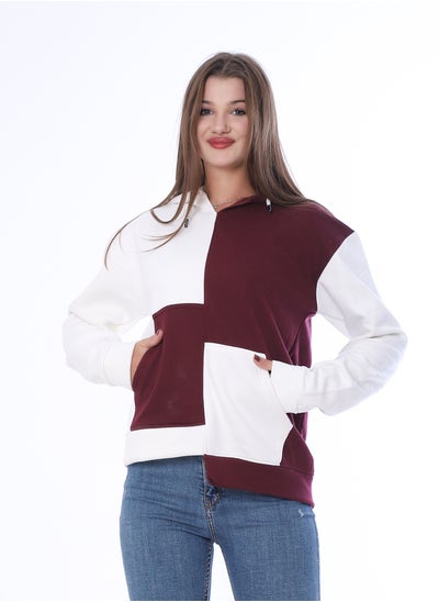 Buy Women's hooded sweatshirt_White & Burgundy in Egypt