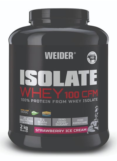 Buy Isolate Whey 100 CFM 2kg Strawberry Icecream Flavour. Protein Powder with 25g Proteins and 5g BCAAs per Serving. Low Sugar. Aspartame-Free. in UAE