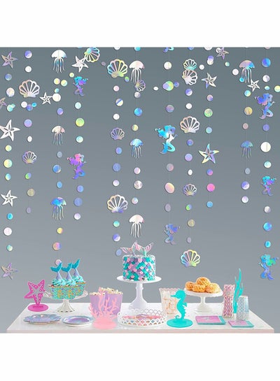 Buy Party Garlands Mermaid Garland with Jellyfish Seashell Starfish Pearl Holographic Paper Streamer for Mermaid Rainbow Theme Birthday Bachelorette Baby Shower Under The Sea Party Decorations in Saudi Arabia