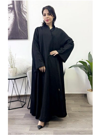 Buy Beautiful Abaya Crystal with Ketan High-Neck Closh Black in Saudi Arabia