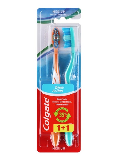 Buy Colgate Triple Action Medium Toothbrush pack of 2 in UAE