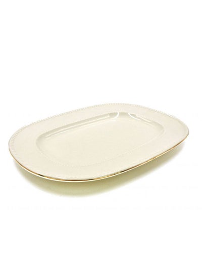 Buy Qualitier Oval Platter Plate 33 cm Gold White in UAE