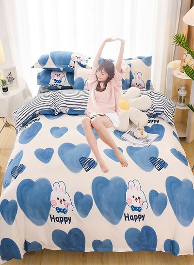 Buy 4 Pcs Blue Rabbit Quilt Set Kawaii Print Bedding Set 1 Quilt with core 1 sheets 2 Pillowcases Cotton Comforter quilt set Lovely Soft Full Bedding Set in Saudi Arabia