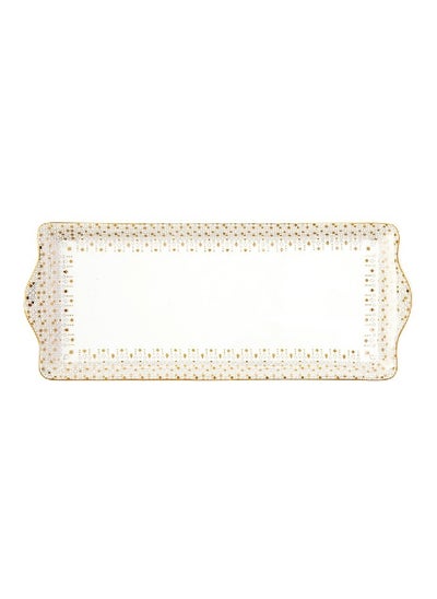 Buy Elegant Design Rectangular Shaped Serving Platter White and Gold 35 x 15 cm R1109/SA#FESV in Saudi Arabia