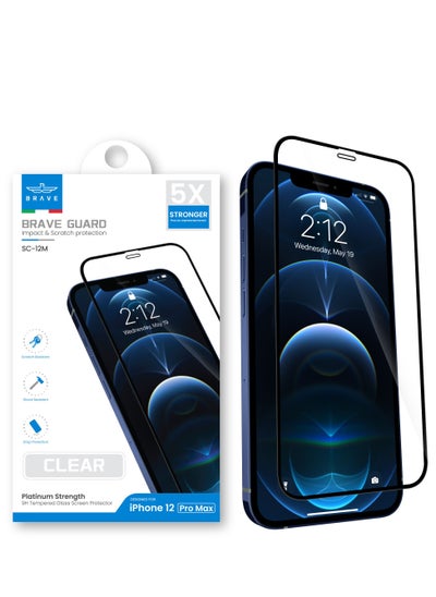 Buy iPhone 12 Pro Max Premium Clear Screen Protector 6.7 Inch (Military Grade)9H Tempered Glass Unbreakable with Easy Installation Tray, Bubble Free, Anti-Scratch, Anti-Fingerprint, Full Screen Coverage in UAE