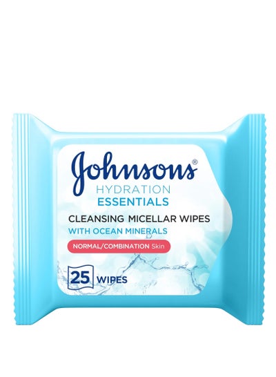 Buy JOHNSON’S Cleansing Face Micellar Wipes, Hydration Essentials Make up remover, Pack of 25 wipes in UAE