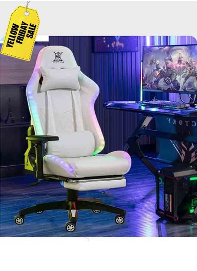 Buy LED Lights Gaming Chair RGB Footrest Ergonomic Computer Chair with High Backrest Office Chair with Headrest Lumbar Support in Saudi Arabia