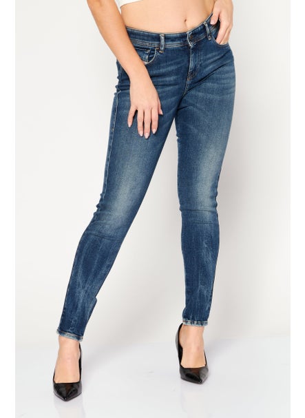 Buy Women Super Skinny Fit Washed Stretchable Denim Jeans, Blue in UAE