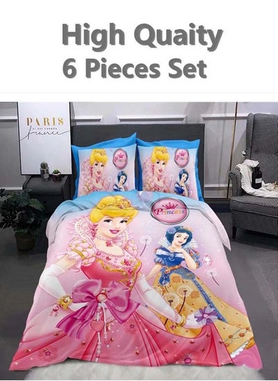 اشتري 6-Piece Single Size Cotton Printed Combination Duvet Cover Set Includes 1xFitted Bedsheet 120x200+30cm, 1xDuvet/Bed Cover 160x210 cm, 2xPillowcase 55x80cm, 2xCushion Case 45x70cm Multicolour في الامارات