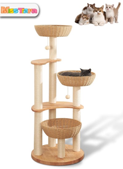 Buy Modern Cat Tree Tower for Indoor Cats  Solid Oak Cat Scratching Tree for Multiple Large Cats Manual Hand Woven Luxury Cat Condo, Unique High-end Design Cat Furniture Activity Centre, Easy Clean in UAE