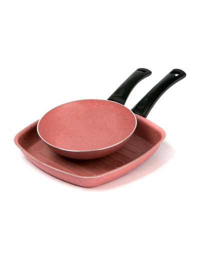 اشتري Granite Cooking Frying Pan 22 cm And Grill Pan 27 cm Set 2 Piece Cashmere في مصر