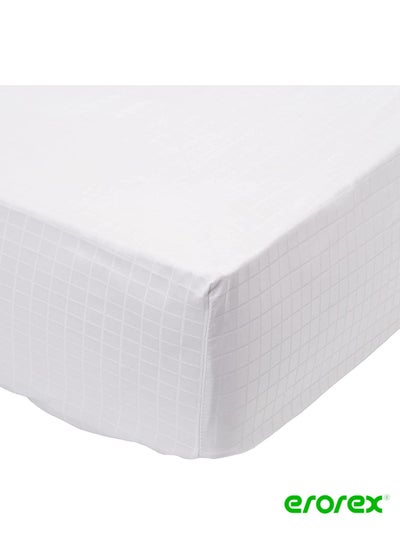 Buy Queen Fitted Sheet 1pc 100% Cotton 250Tc Dobby Box Sateen Size 180x200 30cm White in Saudi Arabia