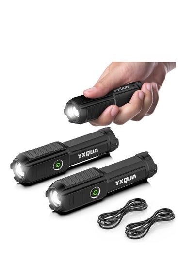 اشتري 2 Pack USB Rechargeable Flashlight   Small  Bright LED Mini Flashlights, High Lumens, 4 Modes, Zoomable, The Size of Pocket Gifts for Kids في الامارات