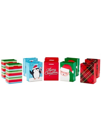 Buy Image Arts 5" Small Christmas Gift Bag Bundle (10 Bags Santa Plaid Stripes Penguin) For Kids Coworkers Gift Cards Party Favors in UAE