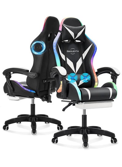 Buy Gaming Chair with Bluetooth Speakers and RGB LED Lights, Ergonomic Massage Video Game Chair, Computer Chair with Footrest, High Back Desk Chair with Lumbar Support in Saudi Arabia