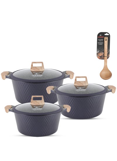 اشتري LIFE SMILE Granite Stone Non-Stick Cooking Set - Multi-Layer Granite Coated Cookware with Induction Base and Bakelite Handles, 100% PFOA-Free Pots (Purple, 24/28/32CM) في الامارات