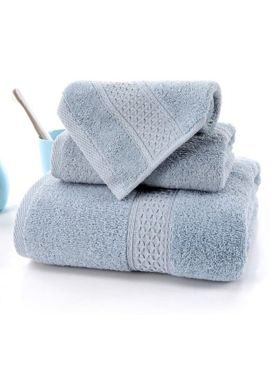 Buy 3-Piece Premium Cotton Towel Set 1 Face Washcloth, 1 Hand Towel, 1 Bath Towel, Quick Dry, Breathable & Highly Absorbent Towels, Ultra Soft Towels Ideal for Daily Use Light Blue in UAE