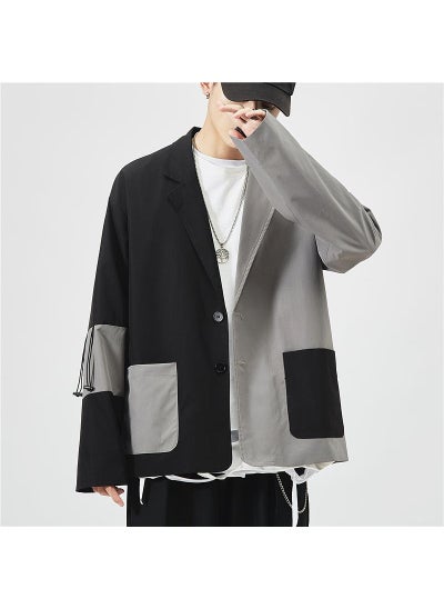 Buy 2024 Mens Colorblock Blazer Casual Loose Fit Jacket X801 suit in UAE