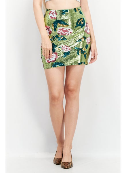 اشتري Women Sequin Detail Mini Skirt, Green في السعودية