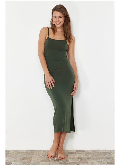 Buy Khaki Fitted Maxi Knitted Backless Beach Dress TBESS23EL00116 in Egypt