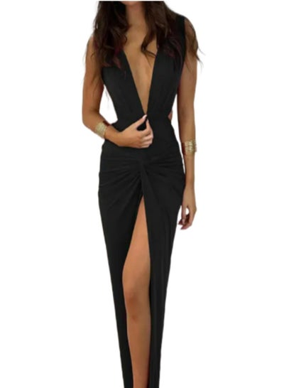 Buy Deep V Neck Women Bodycon Dress Backless Midi Split 2023  Summer Sleeveless Beach Dresses Party Club in UAE