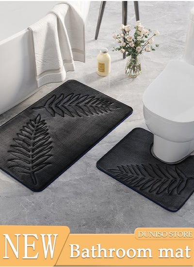 اشتري 2 Pieces Bathroom Rugs Mat Super Soft Water Absorbent Microfiber Non-Slip Quick Drying Bath Tub Mat Toilet Rugs Perfect Bathroom Mats for Bathroom Tub and Shower في الامارات