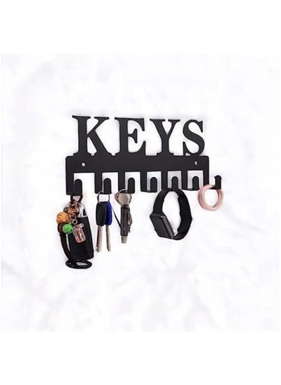 Buy Wall Mounted Key Holder with 7 Hooks in Black Metal in UAE