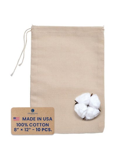 Buy Muslin Bags With Drawstring 10Pcs 8X12 Large Drawstring Bags Bulk Drawstring Gift Bags For Party Favor And Diy Craft 100% Cotton Made In Usa (Natural Hem & Drawstring) in UAE