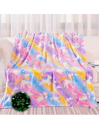Buy Glow in The Dark Throw Blanket for Girls - 50 x 60 Unicorns Gift Blanket Soft Cozy Flannel Fleece Blanket for Toddler Luminous Plush Blanket Birthday for Kids in UAE