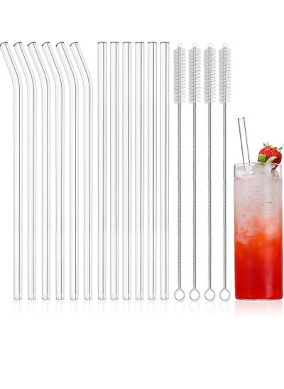 Buy 12-Pack Reusable Glass Straws, Clear Glass Drinking Straw, 10''x10 MM, Set of 6 Straight and 6 Bent with 4 Cleaning Brushes - Perfect for Smoothies, Milkshakes, Tea, Juice - Dishwasher Safe in Saudi Arabia