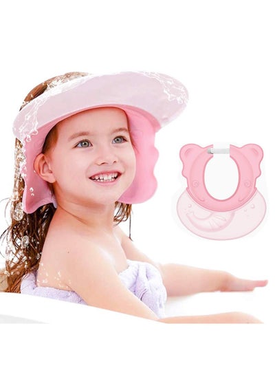 اشتري Baby Shower Cap, Baby Bath Visor Adjustable Hair Washing Aids for Kids Adult Shampoo Shield Pink for Girls Toddler Shower Hat Silicone Large Waterproof في السعودية