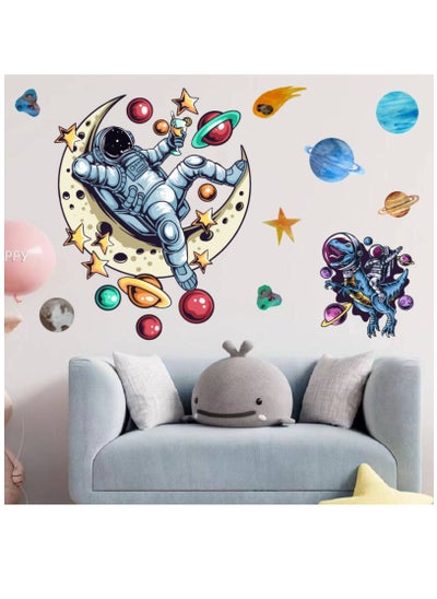 اشتري Planet Astronaut Wall Art Stickers, Peel and Stick Decals for Kindergarten Removable Wallpaper Decor for Sofa TV Background Wall, Space في السعودية