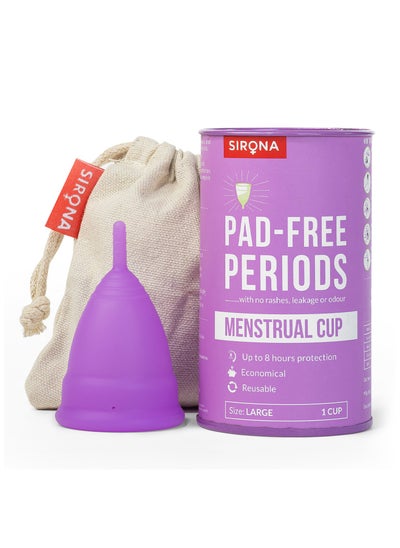 Buy Sirona Reusable Menstrual Cup for Women | Large Size with Pouch|Ultra Soft, Odour and Rash Free|100% Medical Grade Silicone |No Leakage | Protection for Up to 8-10 Hours | US FDA Registered,Pack of 1 in UAE