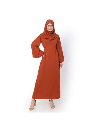 اشتري MODEST SOLID FIRE RED ORANGE LONG KAFTAN WITH SCARF ARABIC KAFTAN JALABIYA DRESS في السعودية