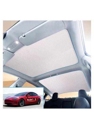 Buy Roof Window Sunshade for 2021-2023 Tesla Model 3, Glass Roof Heat Insulation Sun Shade Protection Ice Crystal Coatings Reflectance 80%, Updated Ice Crystal Sunscreen Sun Heat Shade (White) in UAE