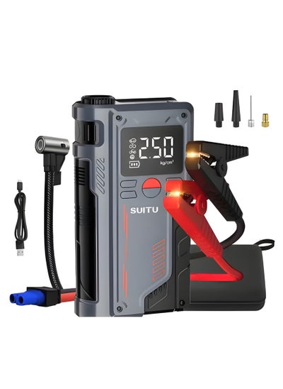 Buy Jump Starter with Air Compressor 1000A 12V 150PSI 29.6Wh Car Battery Jump Starter 4.0L Gas 2.5L Diesel Smart Jumper with Display and Emergency Light in Saudi Arabia