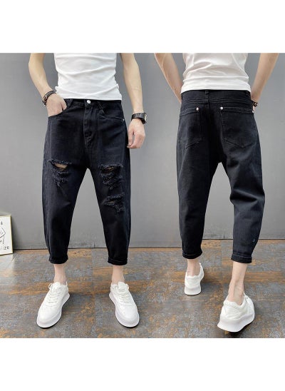 Buy 2023 Mens Ripped Skinny Jeans Korean Fashion Black in Saudi Arabia