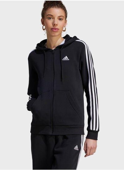 Buy Essentials 3-Stripes Full-Zip Fleece Hoodie in UAE