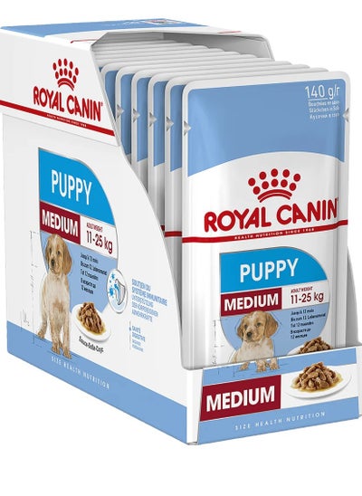 Buy ROYAL CANIN MEDIUM PUPPY GRAVY DOG FOOD POUCES (10X140G) in UAE