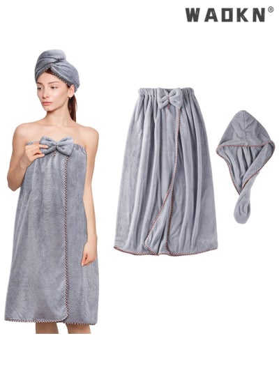 Buy Women Bath Wrap Hair Towel - Adjustable Luxury Microfiber Soft Towels for Shower After Body Cover, Super Absorbent to Quick Drying Hair and Body, Grey in Saudi Arabia