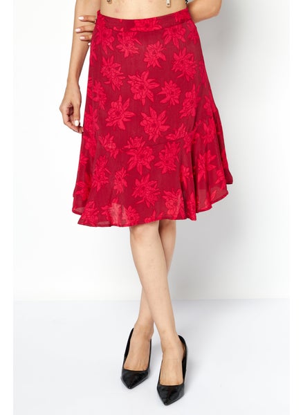 Buy Women Floral Print Mini Skirt, Red in UAE