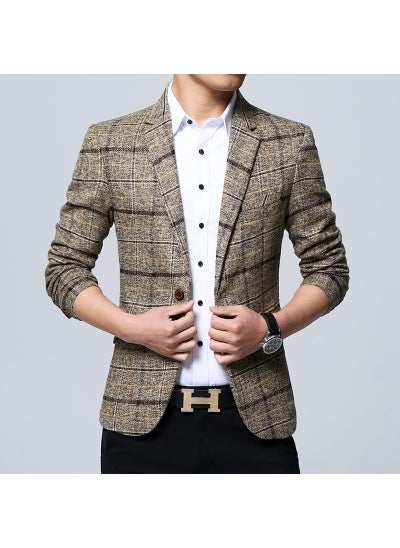 اشتري 1 x 5 pcs Mens Slim Fit Blazer Casual Korean Suit Jacket 603 khaki في السعودية