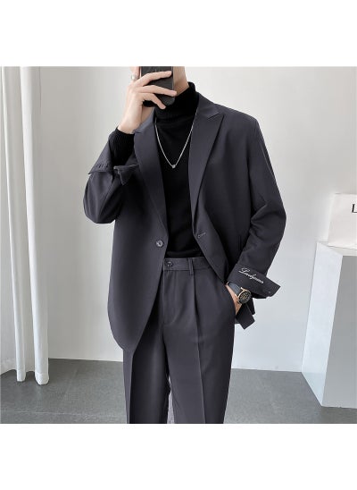 Buy Fashion Mens Casual Suit Set Summer 2024 Dark gray single clothes dark gray in UAE