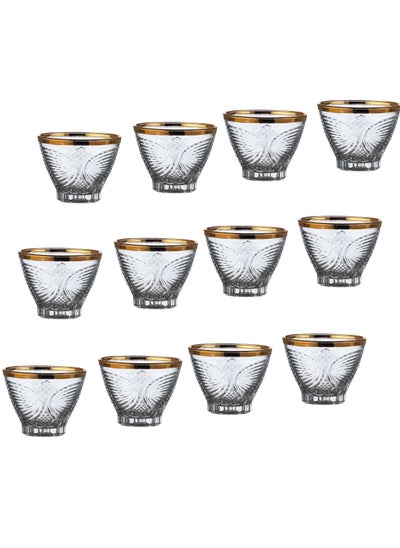 Buy A set of 12 pieces of Saudi glass coffee cups with a golden line in Saudi Arabia